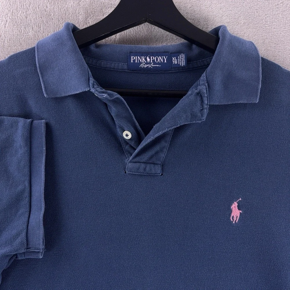 Ralph Lauren Pink Pony Polo Shirt Mens XL Navy Blue Cotton Classic Fit Preppy